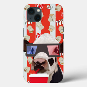 Fun Retro Popcorn Whimsical Cow - Red Stripes iPhone 13 Case