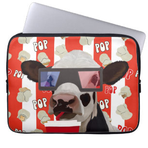 Fun Retro Popcorn Whimsical Cow - Red Stripes Laptop Sleeve