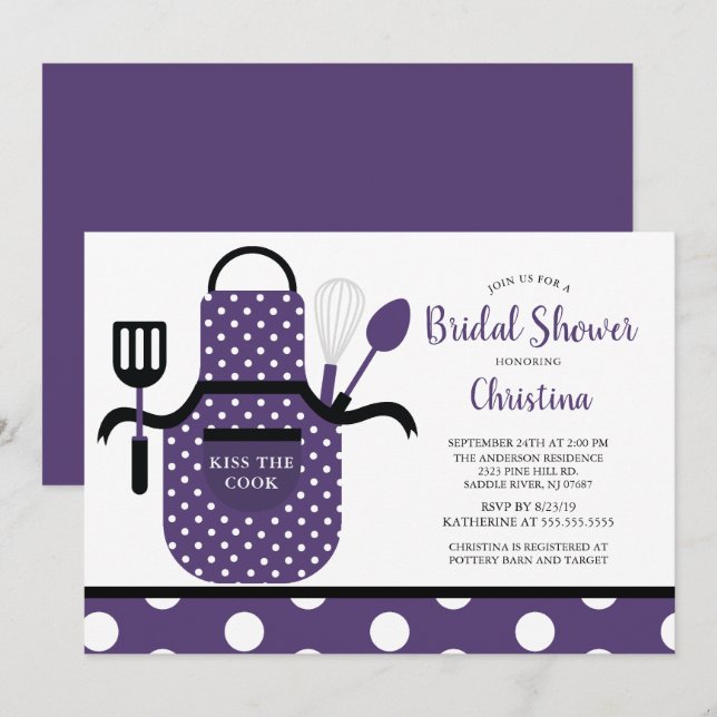 Fun Retro Purple Kitchen Bridal Shower Invitation (Front/Back)