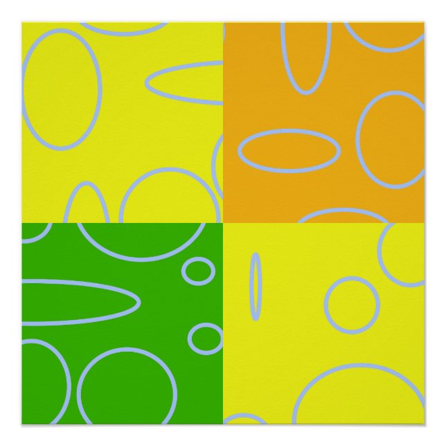 Fun Retro Quad Circles Loops Yellow Green Orange  Poster (Front)
