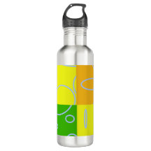 Fun Retro Quad Circles Loops Yellow Water Bottle