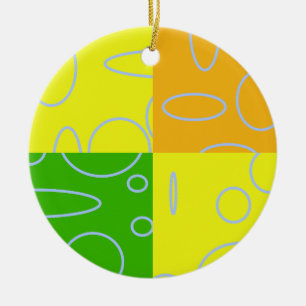 Fun Retro Quad Yellow Green Orange Geometric  Ceramic Tree Decoration