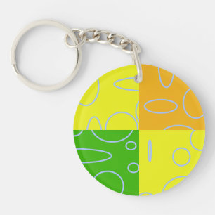 Fun Retro Quad Yellow Green Orange Geometric Key Ring