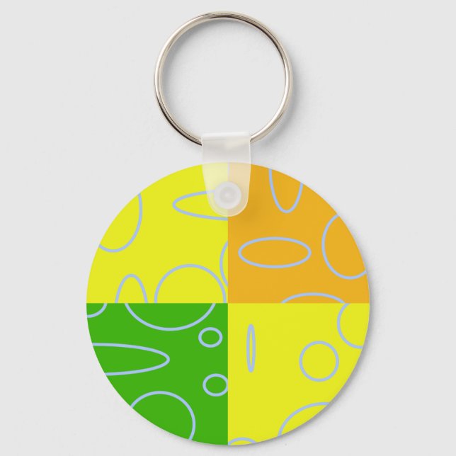 Fun Retro Quad Yellow Green Orange Geometric Key Ring (Front)