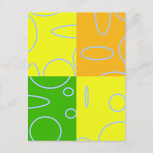 Fun Retro Quad Yellow Green Orange Geometric Postcard