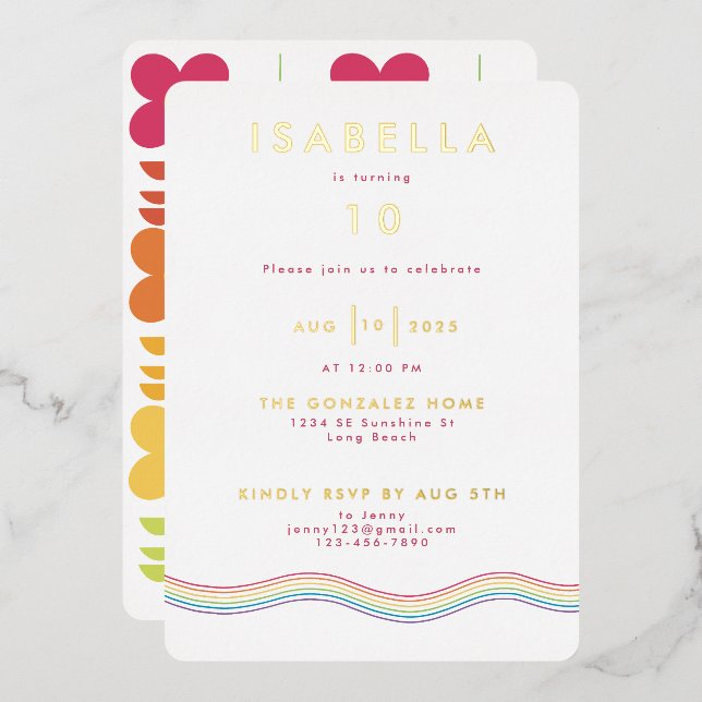 Fun Retro Rainbow Flower Birthday Party (Front/Back)