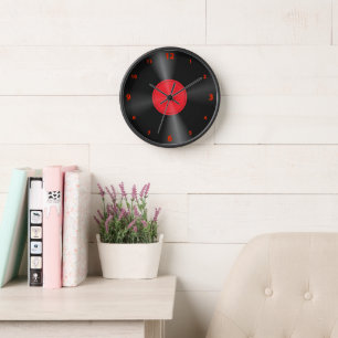 Fun, Retro, Record Album Red & Black Large Clock