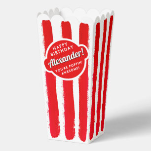 Fun Retro Red And White Stripe Popcorn Name Cinema Favour Box