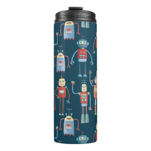 Fun Retro Robot Pattern Thermal Tumbler