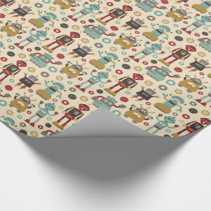 Fun Retro Robots Illustrated Pattern (Cream) Wrapping Paper