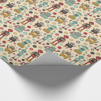 Fun Retro Robots Illustrated Pattern (Cream) Wrapping Paper