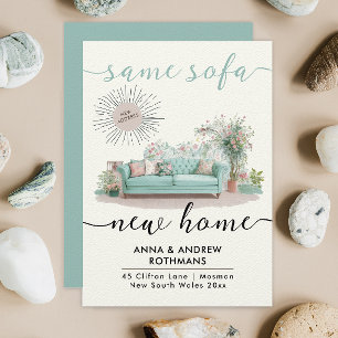 Fun Retro Same Sofa New Home Floral Watercolor Announcement