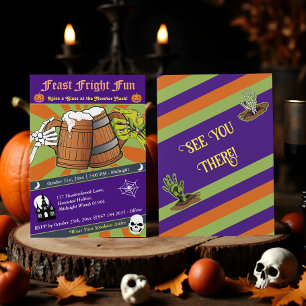 Fun Retro Skeleton & Zombie Cheers Halloween Party Invitation
