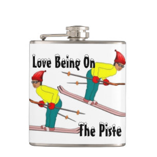 Fun Retro Skiers Love Being On The Piste Hip Flask