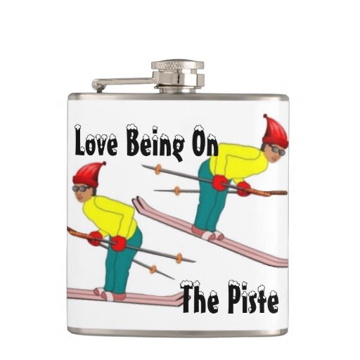Image of Fun Retro Skiers Love Being On The Piste Hip Flask