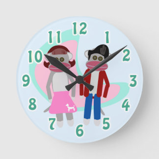 Fun Retro Sock Hop Monkey Cartoon Characters Round Clock
