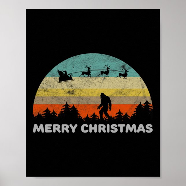 Fun Retro Style Big Foot Merry Christmas Yeti  Poster (Front)