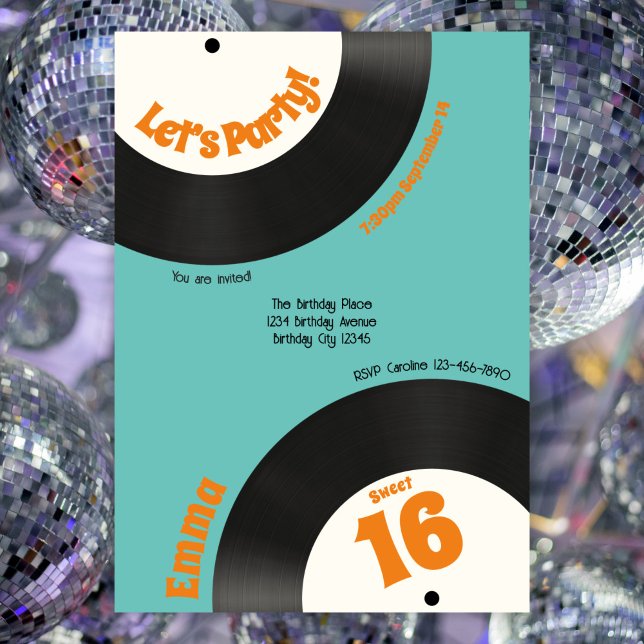 Fun Retro Sweet 16th Birthday Music Vinyl Record Invitation (Creator Uploaded)