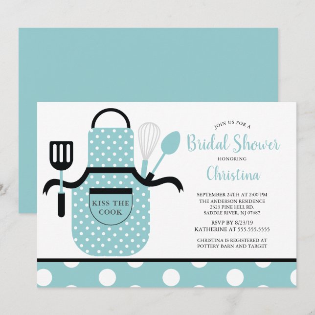 Fun Retro Turquoise Kitchen Bridal Shower Invitation (Front/Back)
