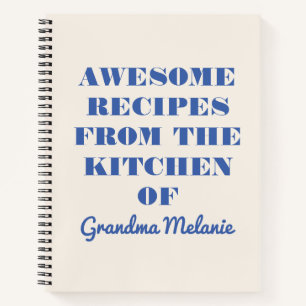 Fun Retro Typography Cream Blue Grandma Recipe Notebook