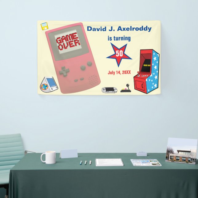 Fun Retro Video Gamer 🎮 50th Birthday Banner (Tradeshow)