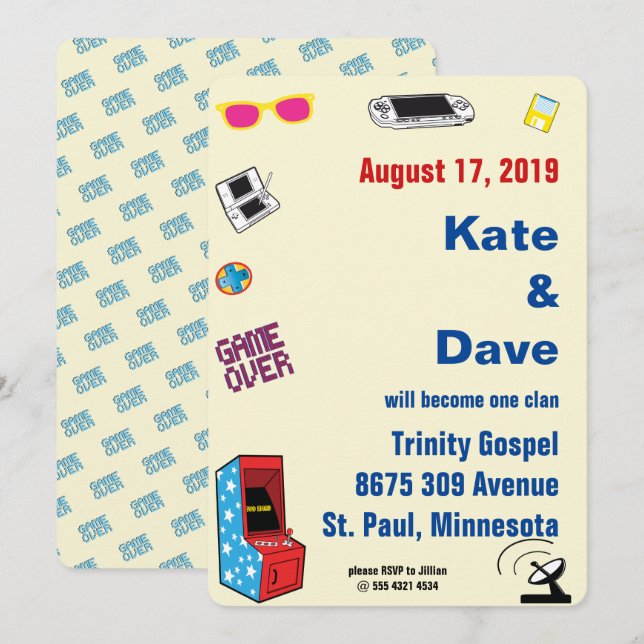 Fun Retro Video Gamer 🎮💍 Wedding  Invitation (Front/Back)