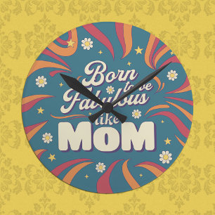 Fun Retro Vintage Psychedelic Mum Quote Typography Round Clock
