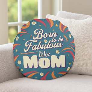 Fun Retro Vintage Psychedelic Mum Quote Typography Round Cushion