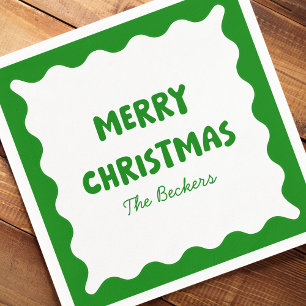 Fun Retro Wavy Green Trendy Custom Chic Christmas Napkin