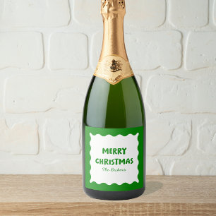 Fun Retro Wavy Green Trendy Custom Chic Christmas Sparkling Wine Label