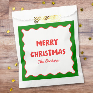 Fun Retro Wavy Red and Green Custom Chic Christmas Favour Bags