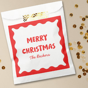 Fun Retro Wavy Red and White Custom Chic Christmas Favour Bags