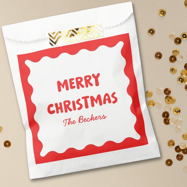 Fun Retro Wavy Red and White Custom Chic Christmas Favour Bags (Creator Uploaded)