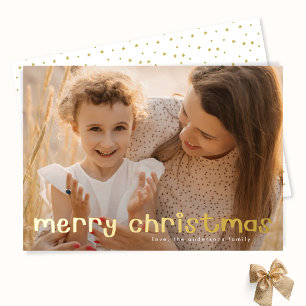 fun retro written script photo Merry Christmas Foil Holiday Card