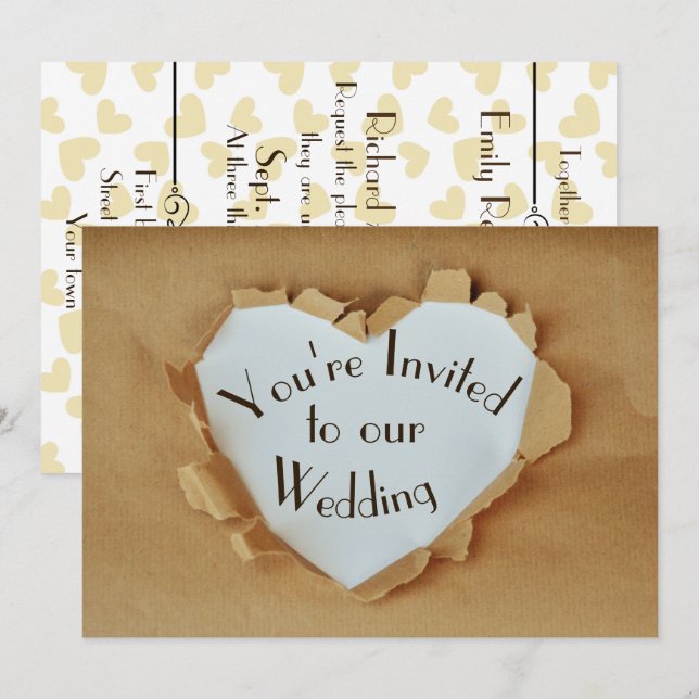 Fun  Ripped Brown Paper Bag Heart Wedding Invitation (Front/Back)