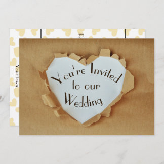 Fun  Ripped Brown Paper Bag Heart Wedding Invitation