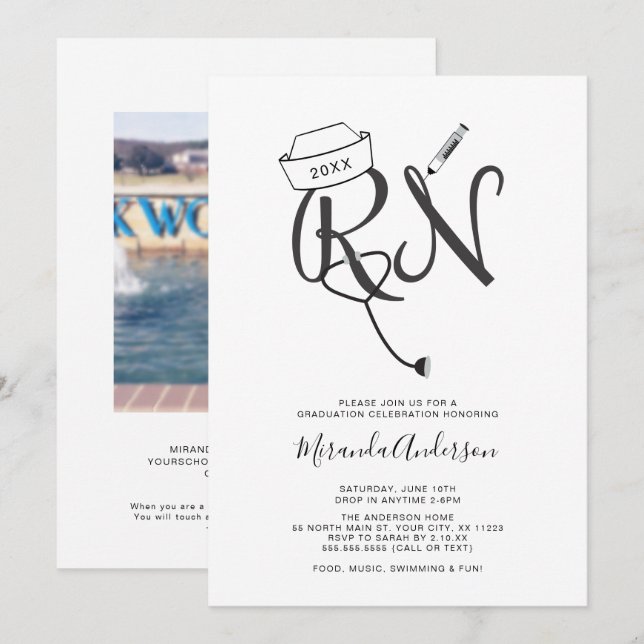 Fun RN nurse photo graduation celebration Invitation (Front/Back)