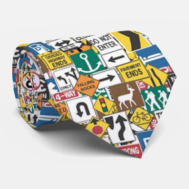 Fun Road Signs pattern tie (Rolled)