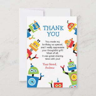 Fun Robot Birthday Multi colour thank you note Card