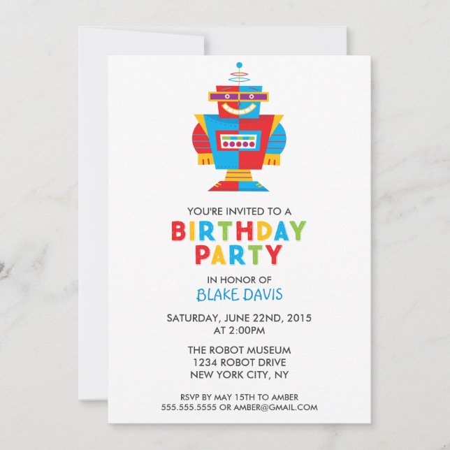 Fun Robot Birthday Party Invitation (Front)