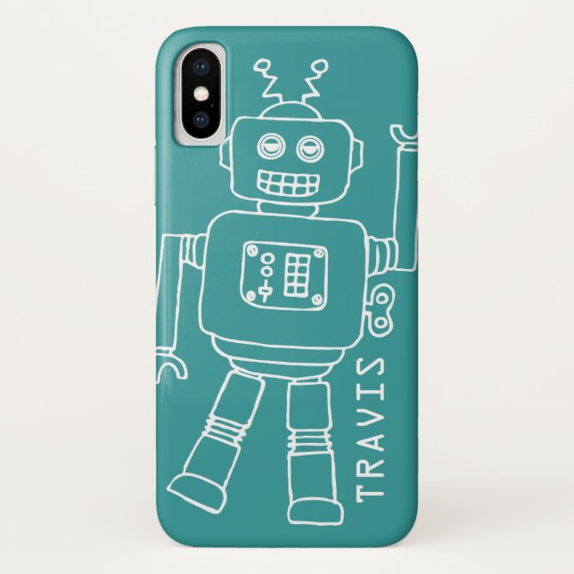 Fun robot named teal & white boys iphone case (Back)