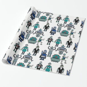 fun Robot Wrapping Paper for Kids, Geeks, Science
