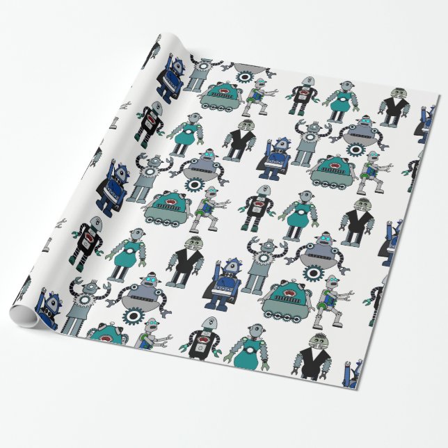 fun Robot Wrapping Paper for Kids, Geeks, Science (Unrolled)