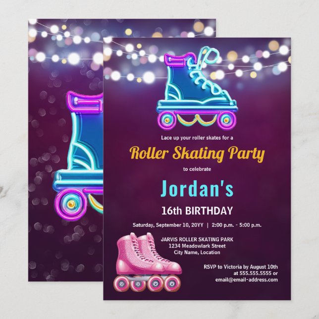 Fun Roller Skating Birthday Party Invitation (Front/Back)