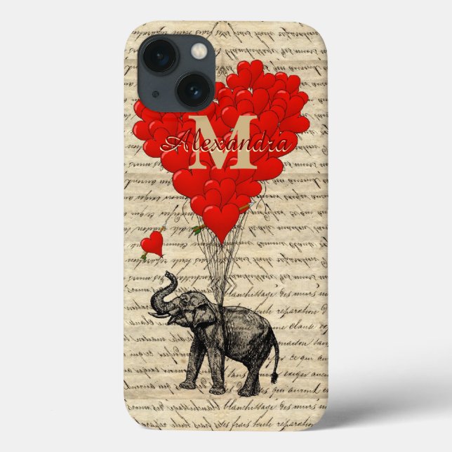 Fun romantic elephant love heart personalised Case-Mate iPhone case (Back)