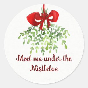 Fun Romantic Meet Under Mistletoe Quote Christmas Classic Round Sticker