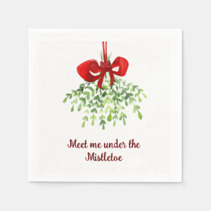 Fun Romantic Meet Under Mistletoe Quote Christmas Napkin