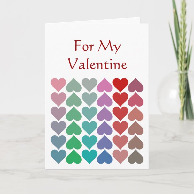 Fun Romantic Multicolored Hearts Valentine Art Holiday Card (Front)