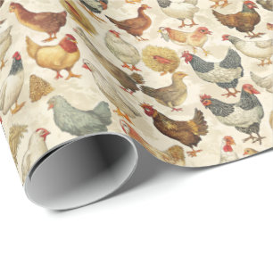 Fun roosters chickens tiled pattern  wrapping paper