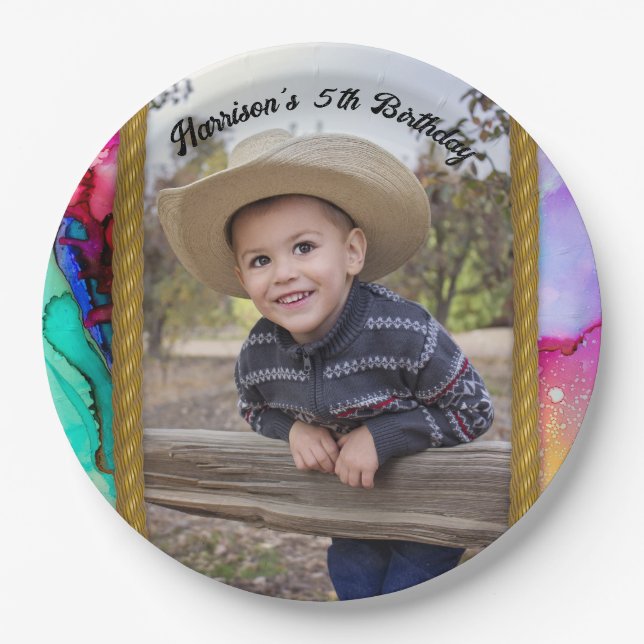 Fun Rope Frame Western Style Multi-Coloured Paper Plate (Front)